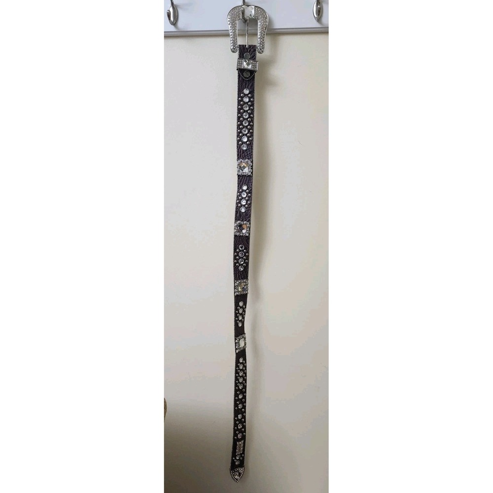 BHW Western Cowgirl Leather Belt Crystal Rhinestones Brown Women's‎ Size M